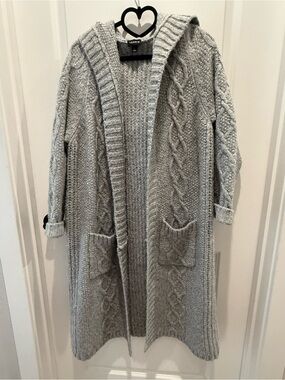 Torrid Light Gray Hooded Cable Knit Long Cardigan